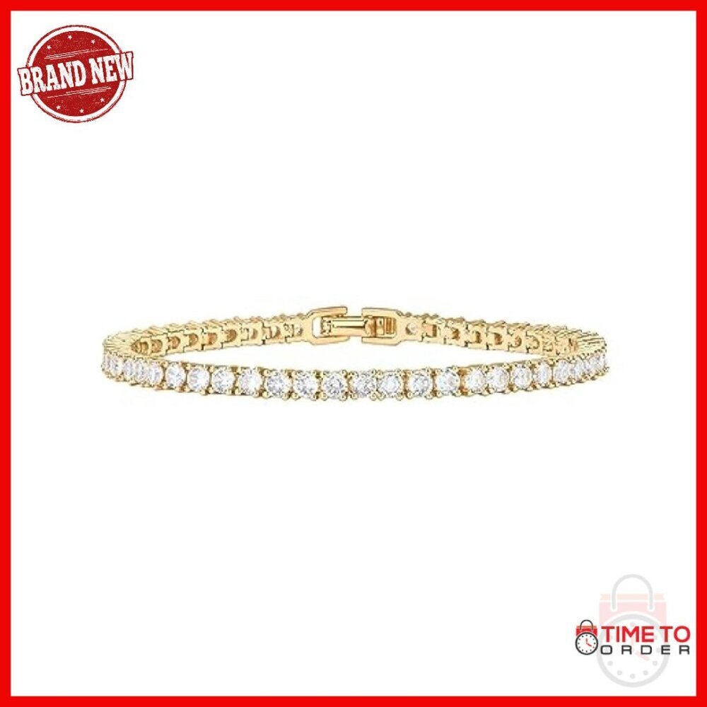 14K Gold Plated Tennis Bracelet 3mm CZ Stones 7 Inch Length